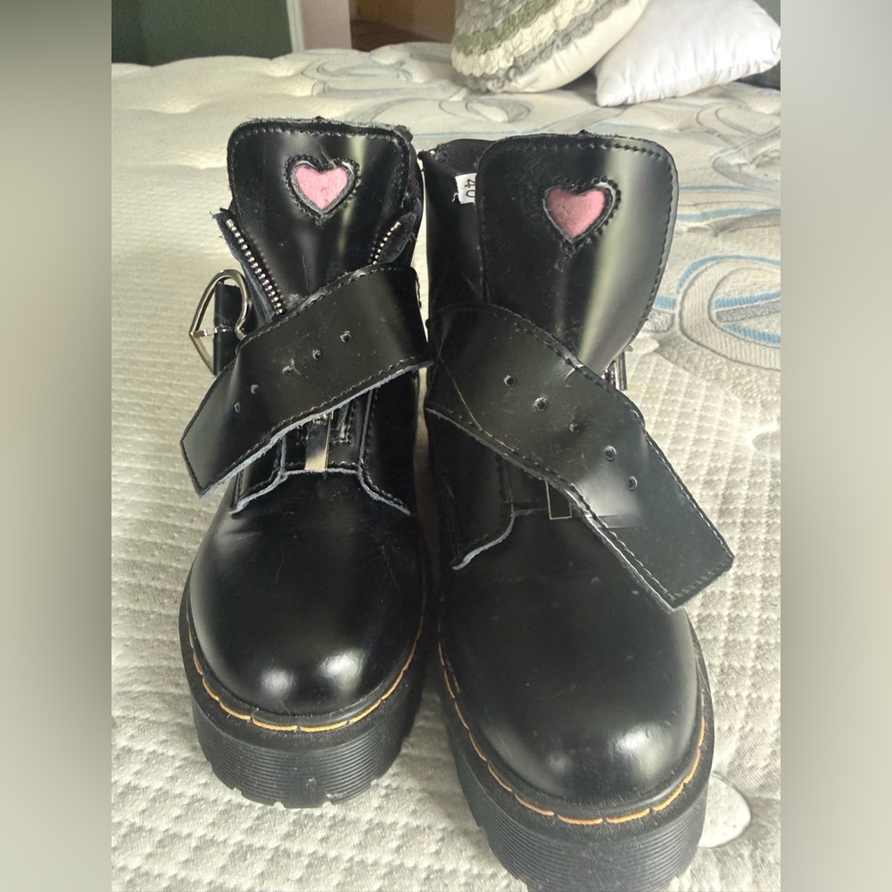Black Boots with Pink Heart Detail